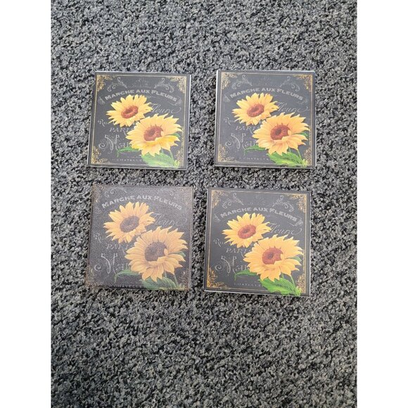 Set Of 4 Decorative Sunflower-Themed Ceramic Coasters - Picture 1 of 1